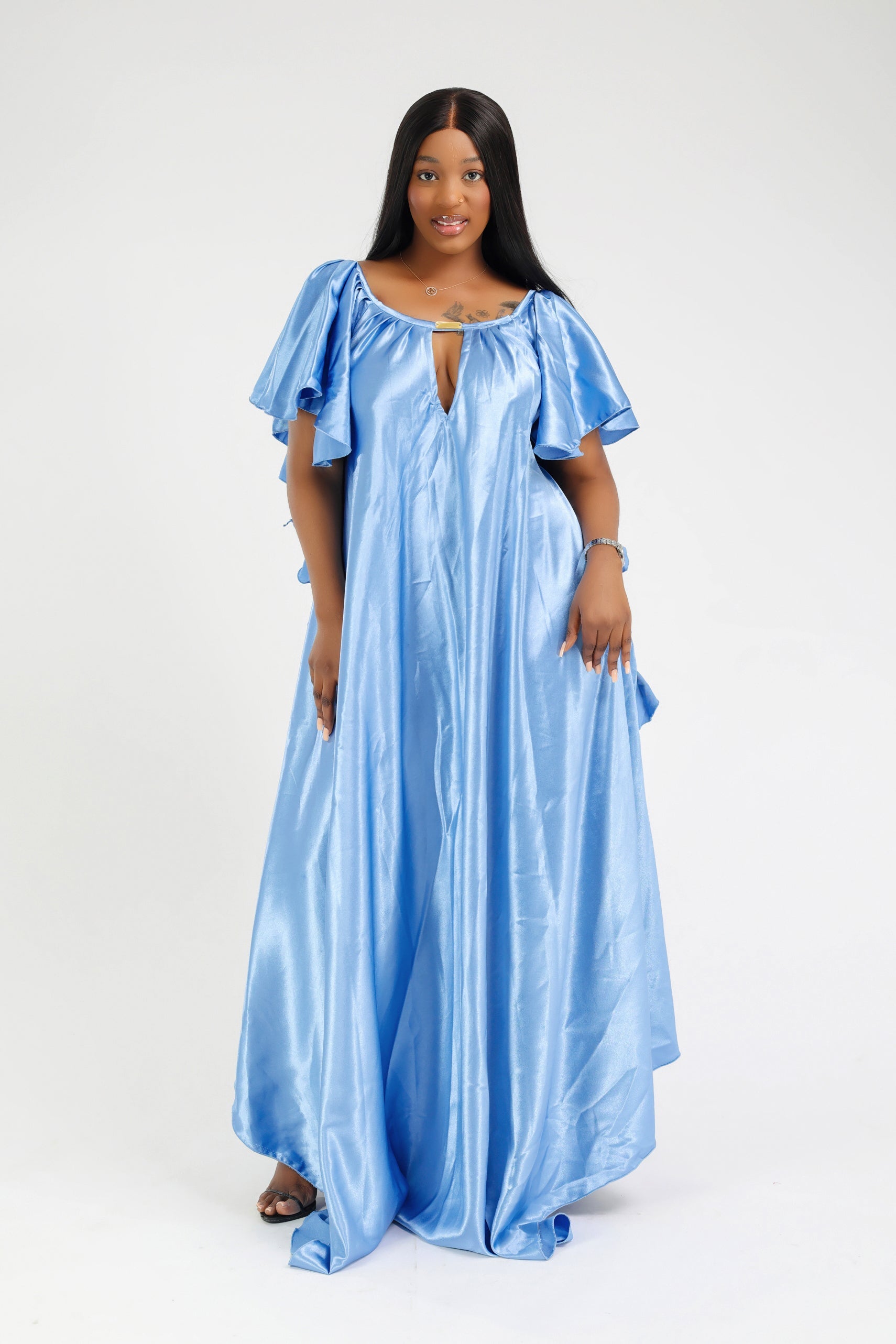 NELIA MAXI DRESS SATIN BLEU CIEL