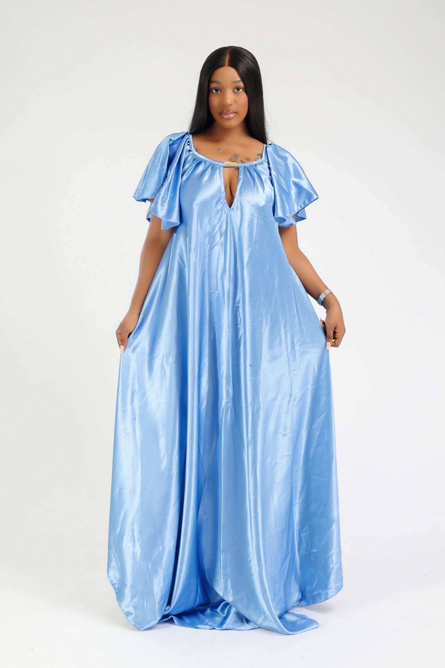 NELIA MAXI DRESS SATIN BLEU CIEL