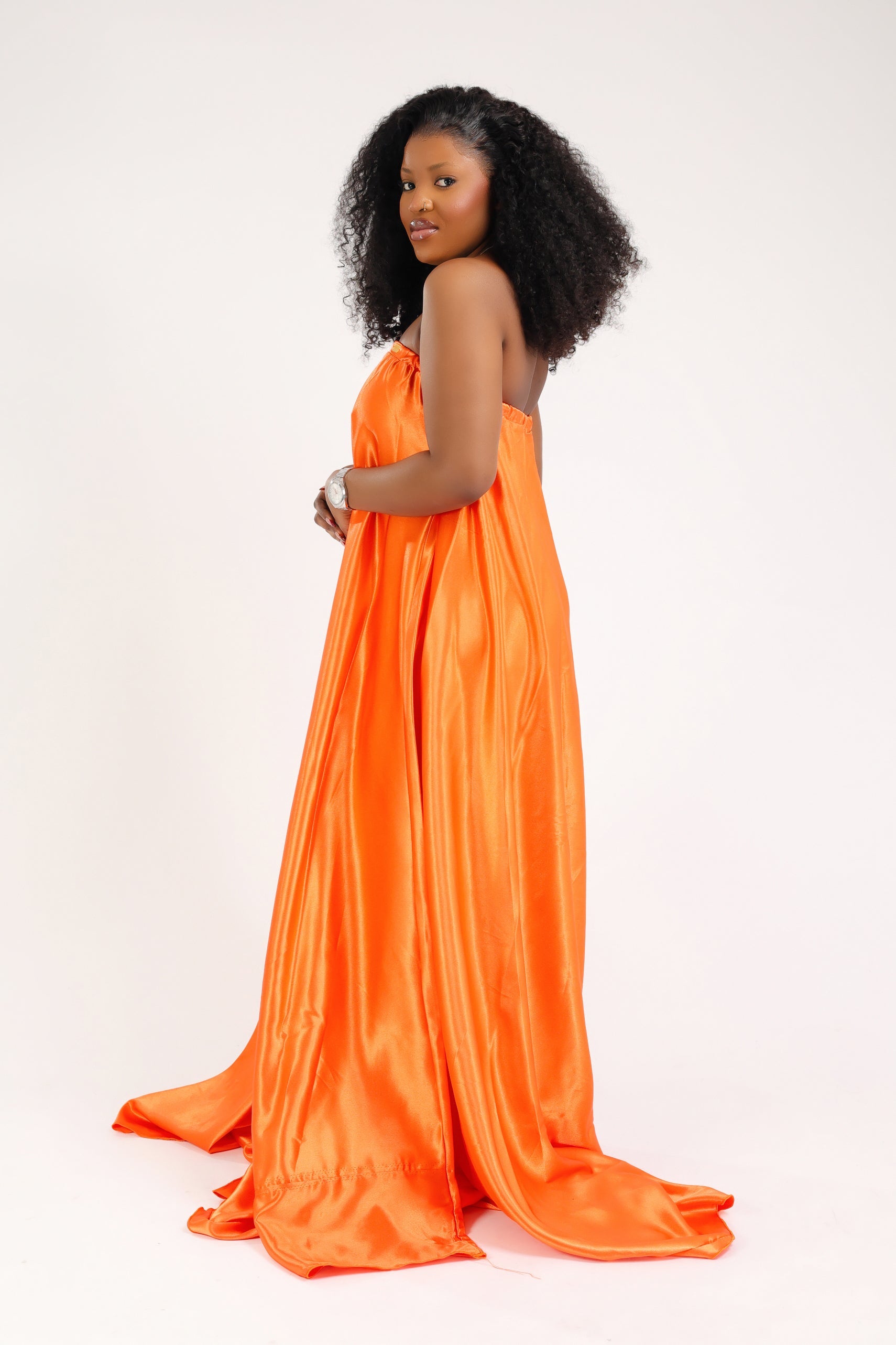 MYRHA MAXI DRESS BUSTIER SATIN ORANGE