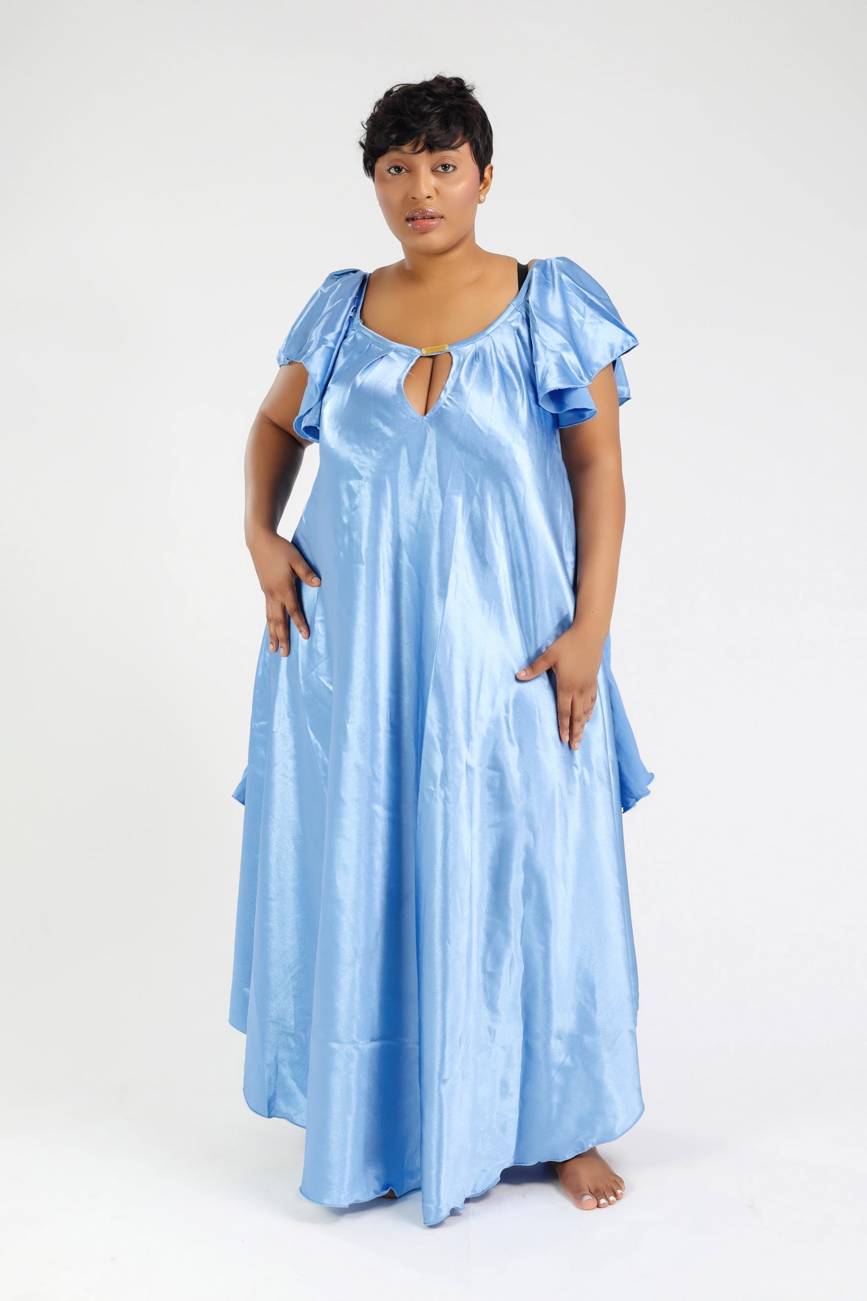 NELIA MAXI DRESS SATIN BLEU CIEL