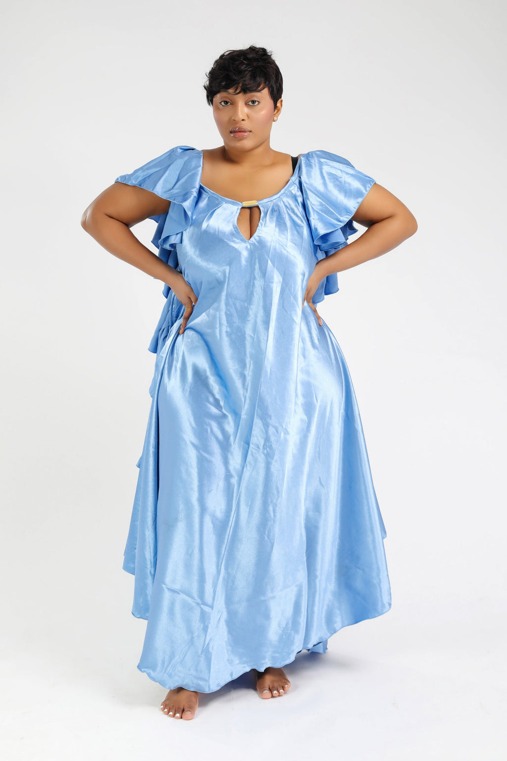 NELIA MAXI DRESS SATIN BLEU CIEL
