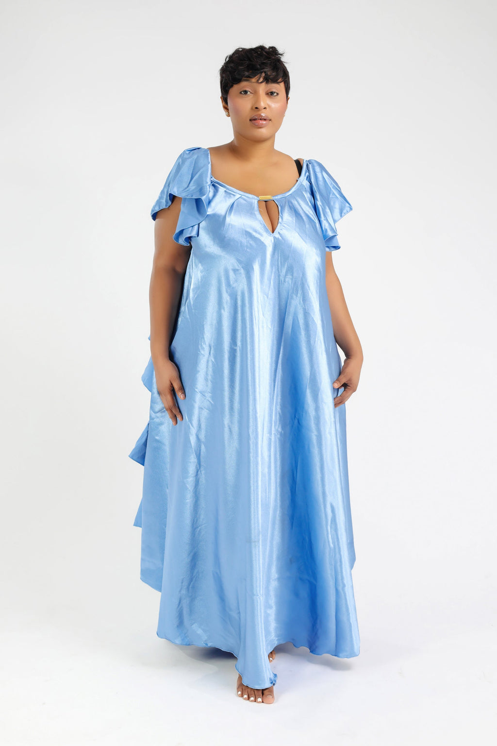 NELIA MAXI DRESS SATIN BLEU CIEL