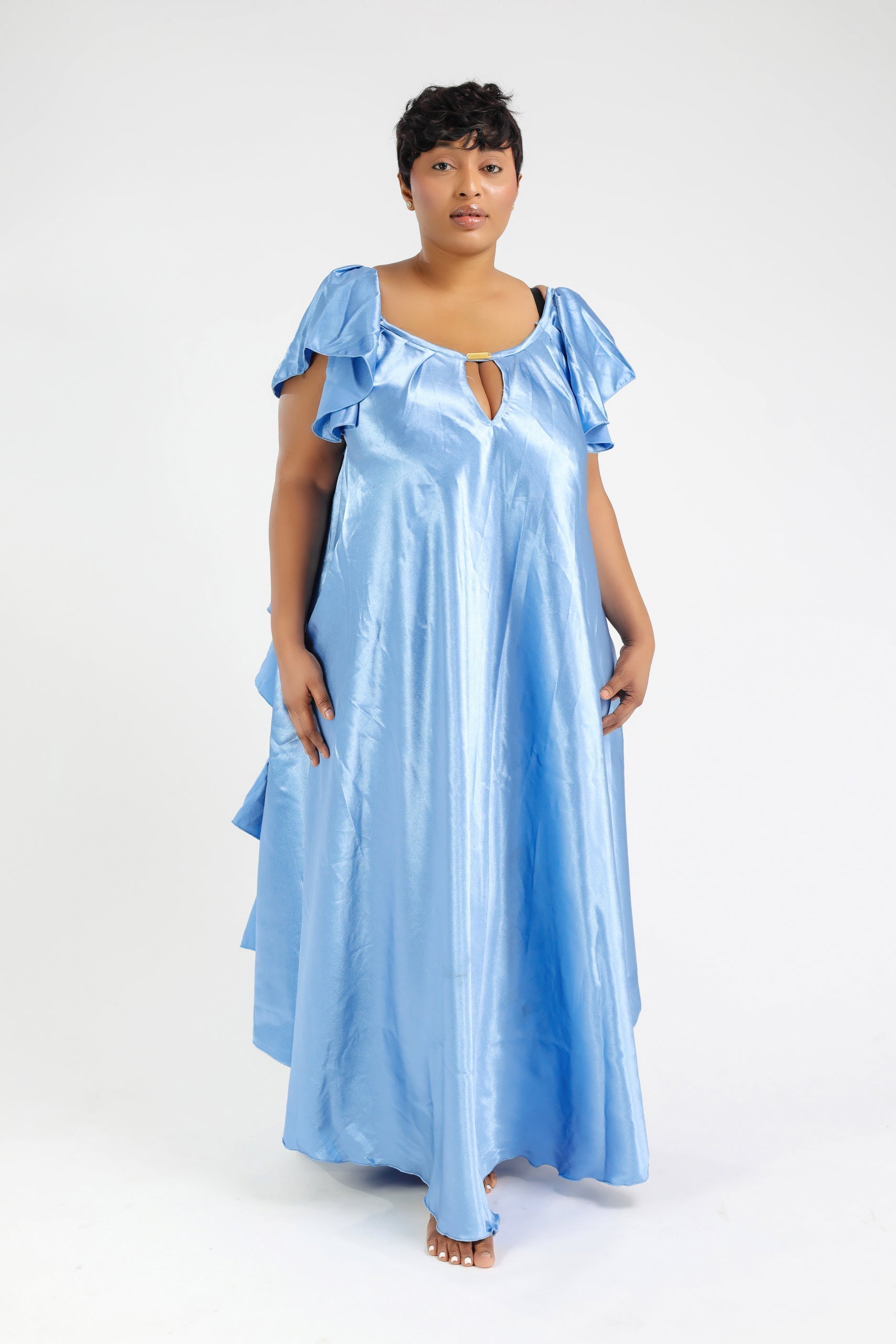 NELIA MAXI DRESS SATIN BLEU CIEL