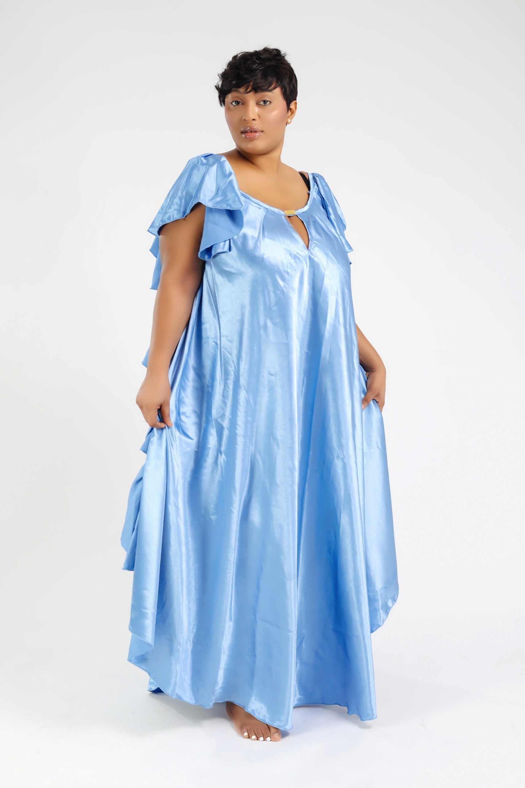 NELIA MAXI DRESS SATIN BLEU CIEL