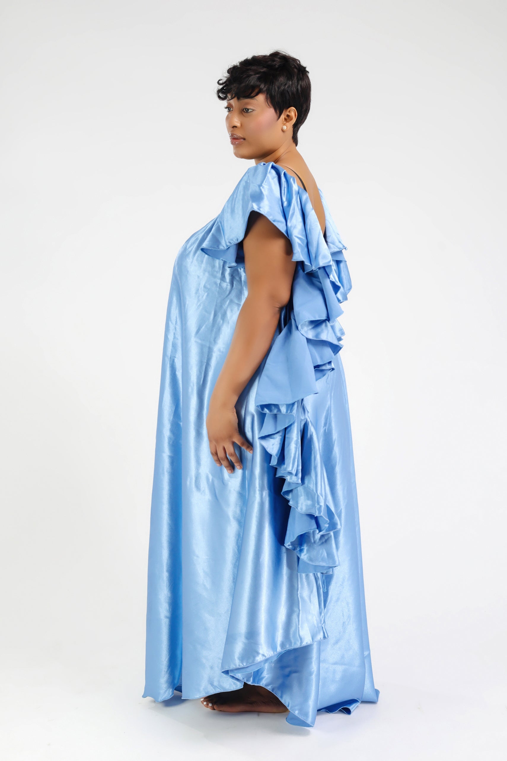 NELIA MAXI DRESS SATIN BLEU CIEL