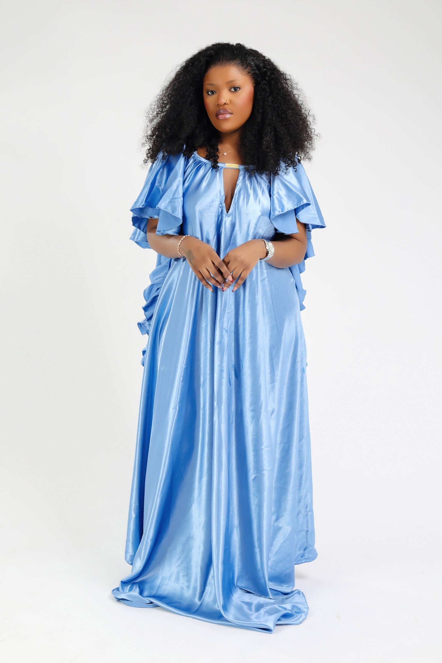 NELIA MAXI DRESS SATIN BLEU CIEL