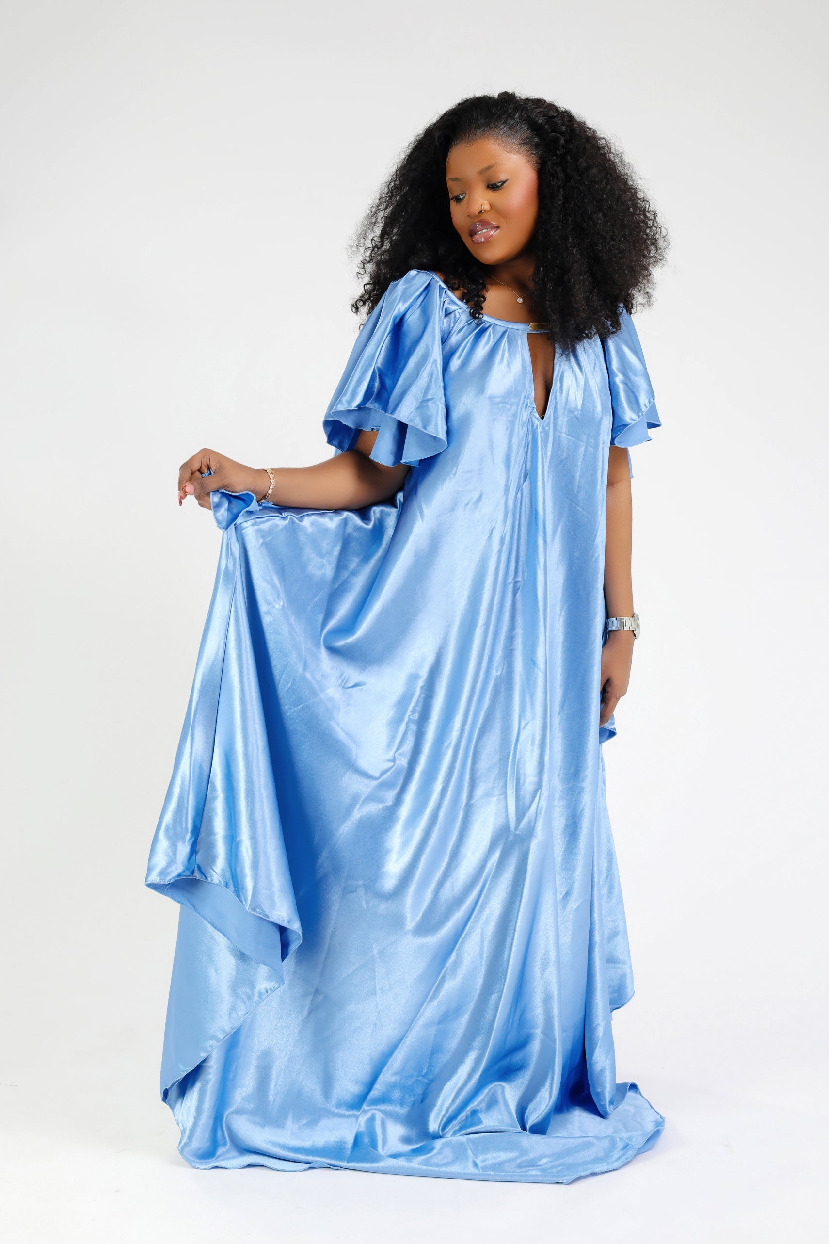 NELIA MAXI DRESS SATIN BLEU CIEL
