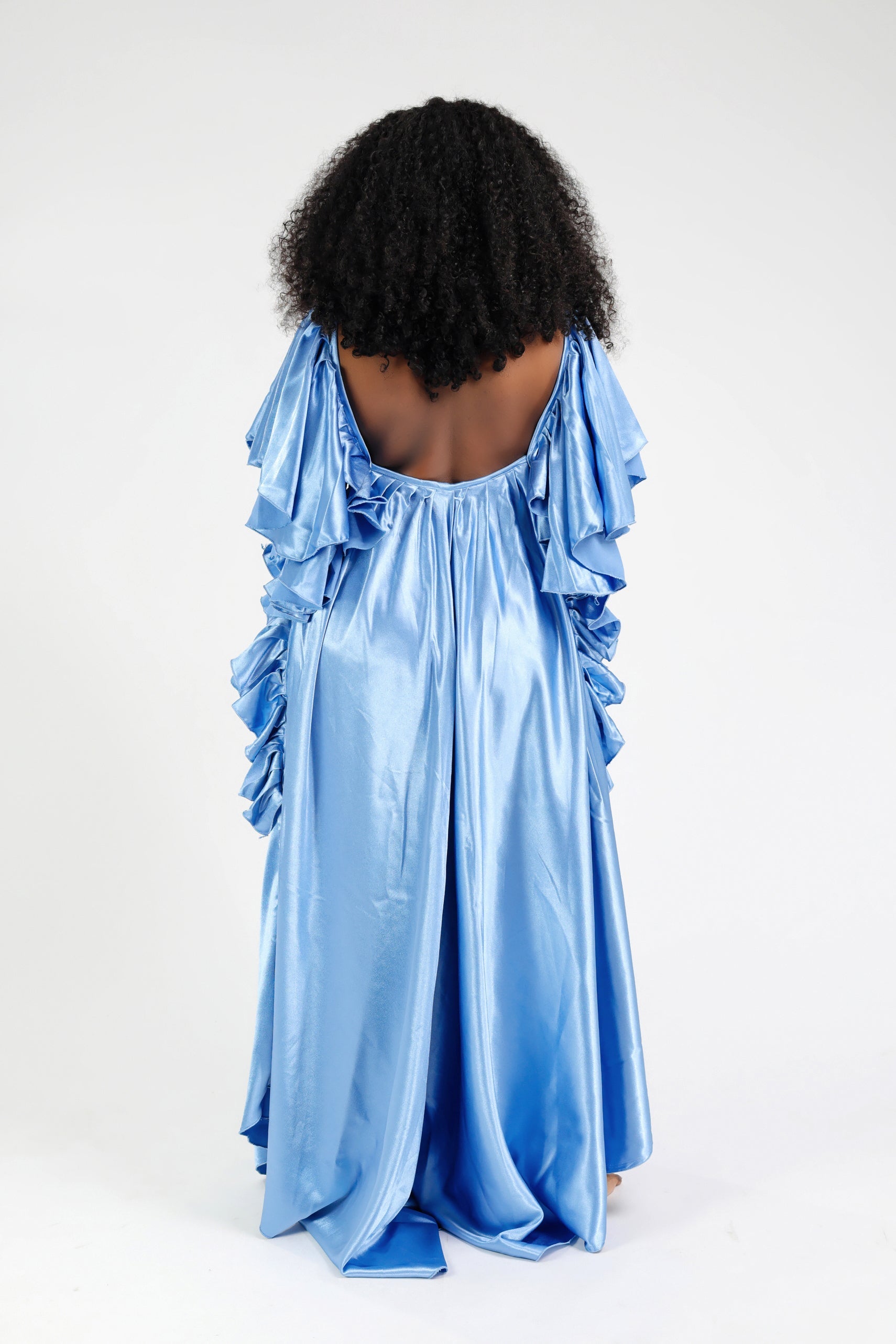 NELIA MAXI DRESS SATIN BLEU CIEL
