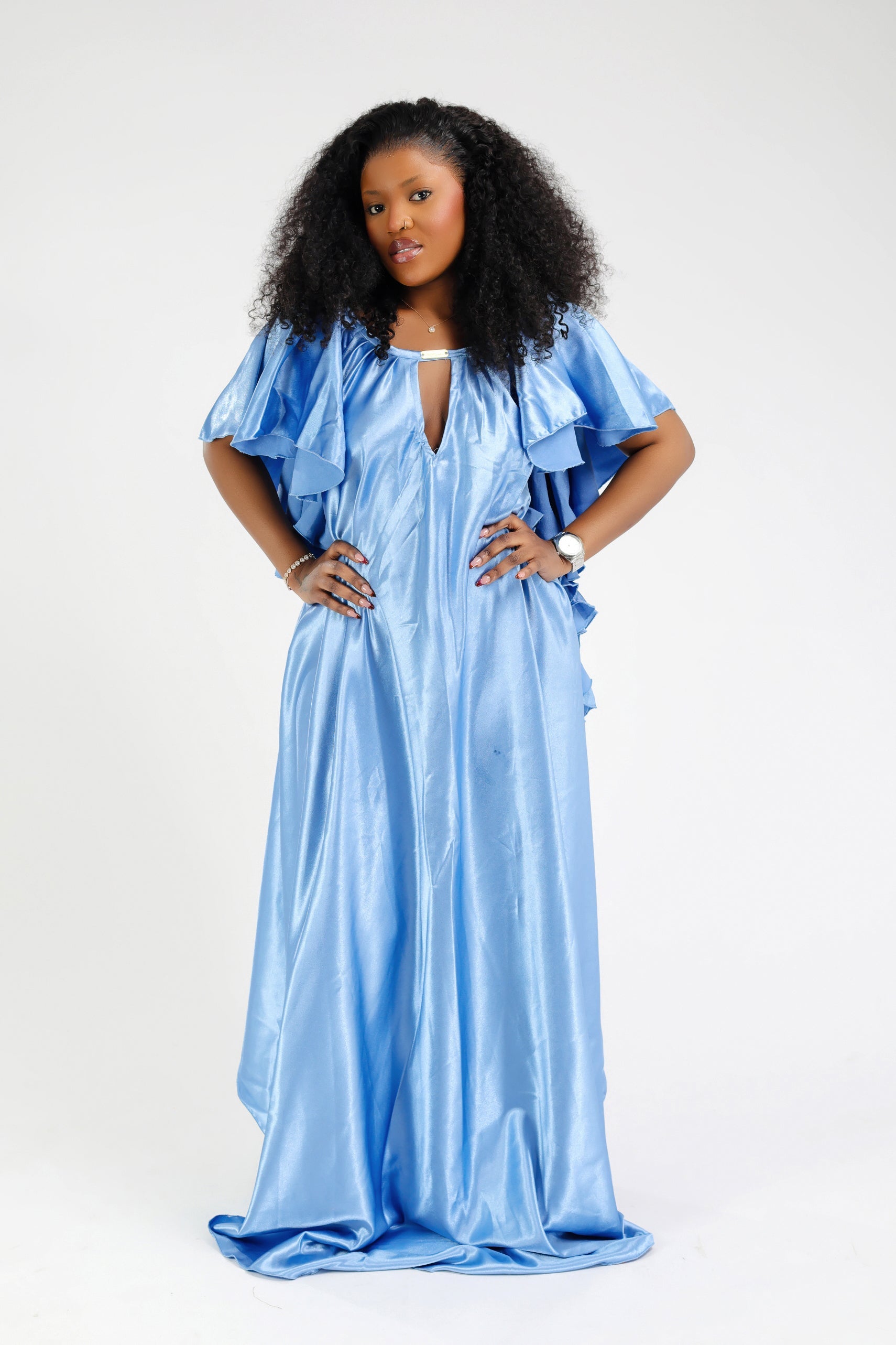 NELIA MAXI DRESS SATIN BLEU CIEL